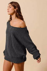 SO ME Loose Fit Exposed Seam Slouchy Boucle Sweater OutfitFlow